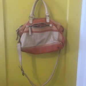 Liebeskind Large orange and tan crossbody satchel